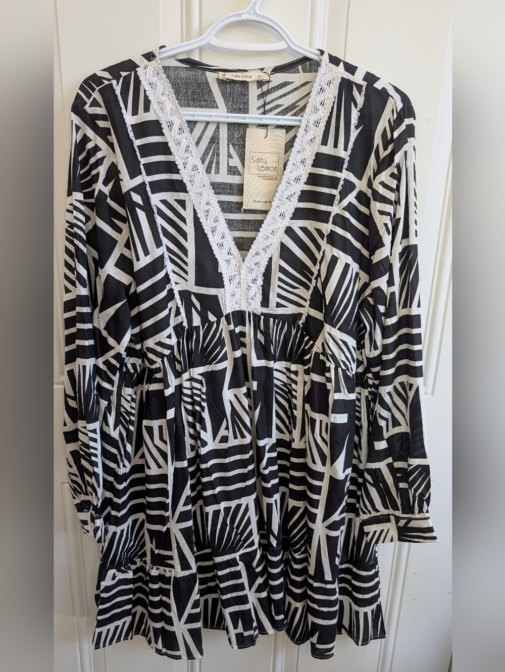Salty Lemon Geometric Print Boho Mini Dress NWT